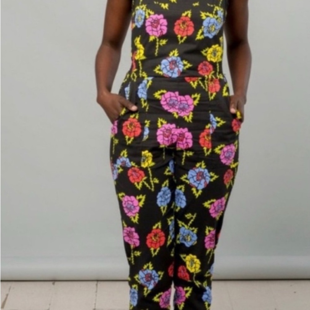 Nooworks Black Jumpsuit with Vibrant Floral Design